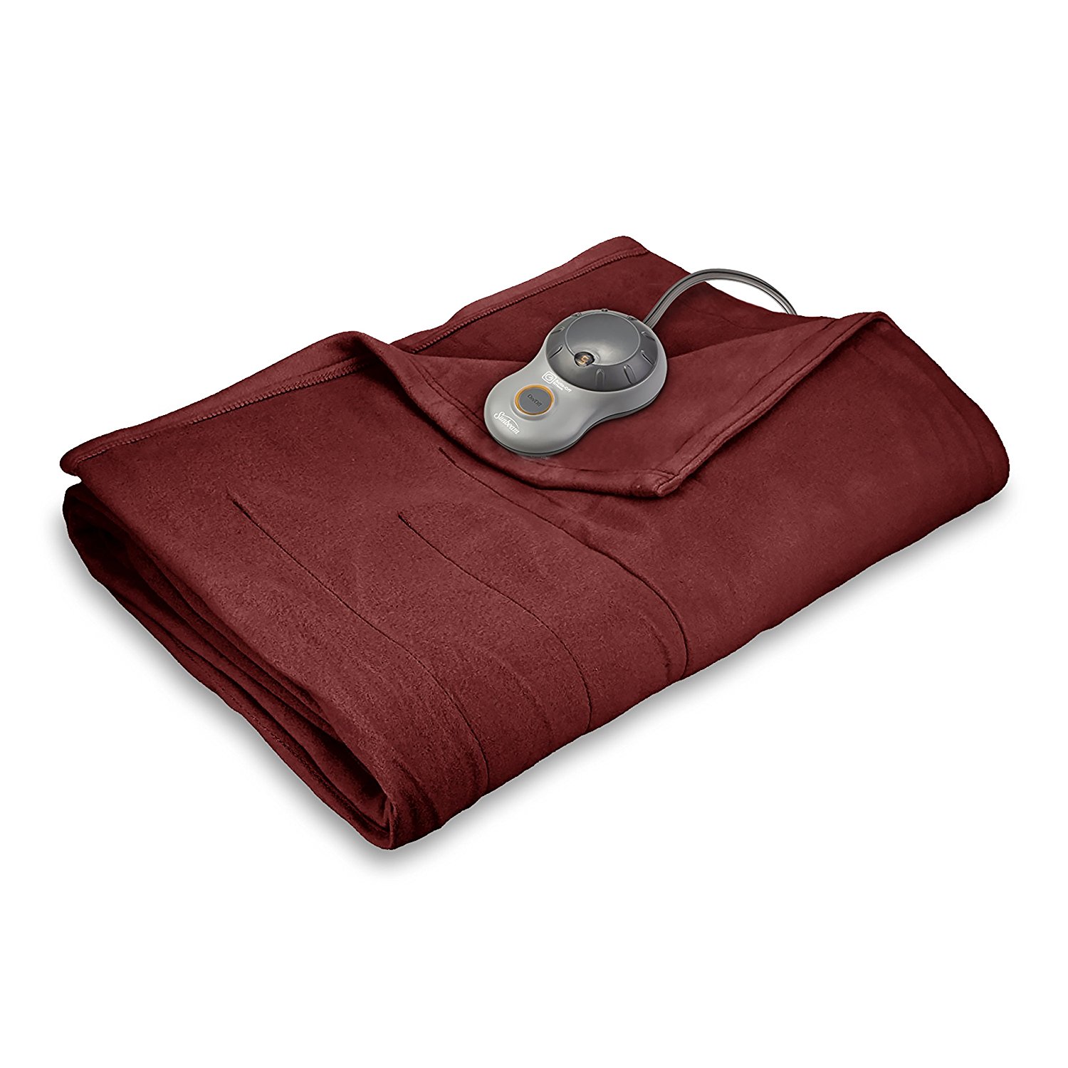 Sunbeam Quilted Fleece Heated Blanket with EasySet Pro Controller, Twin, Garnet