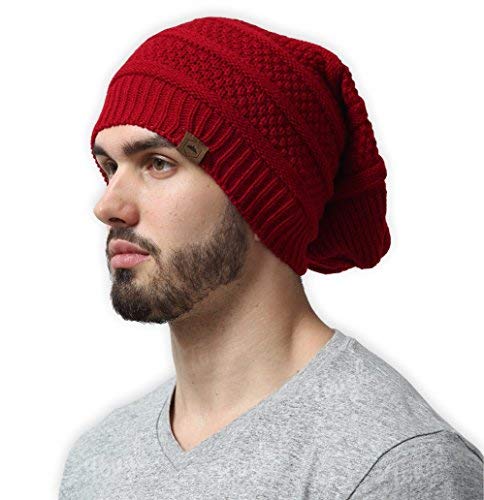 Slouchy Cable Knit Beanie Chunky Oversized Slouch Beanie Hat for Men