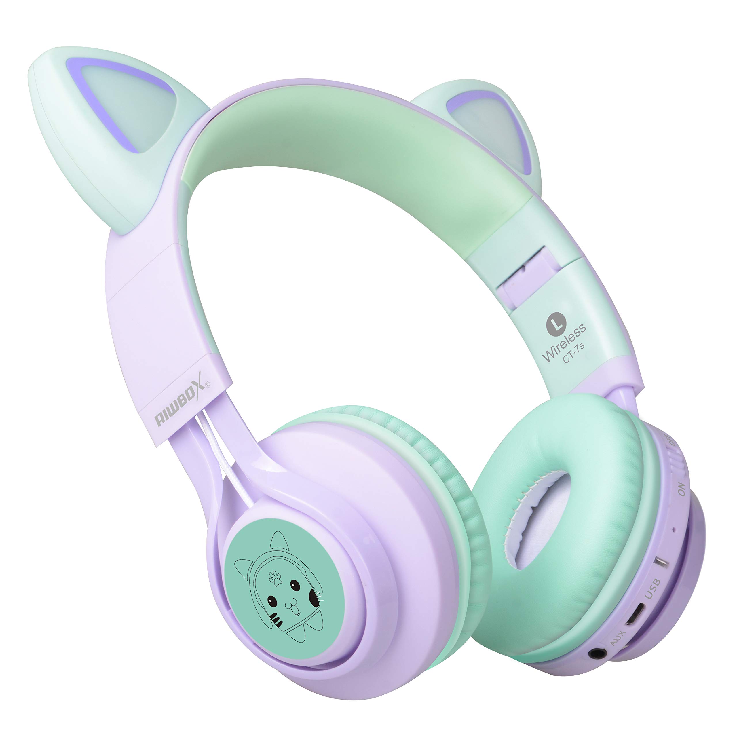 Kids Headphones, Riwbox CT-7S Cat Ear Bluetooth Headphones